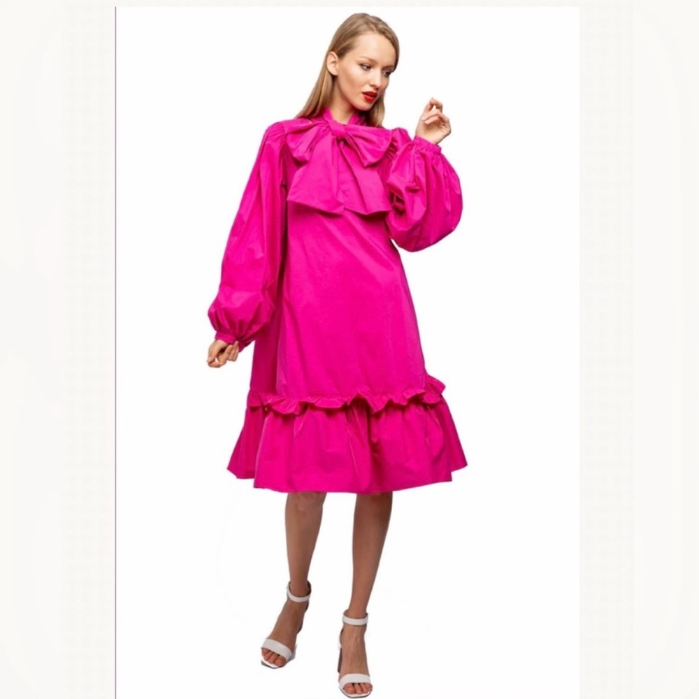 Pink Dress with Bishop Sleeves & Bow